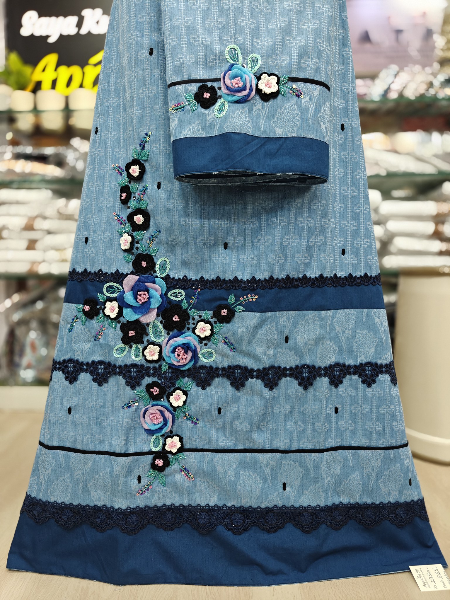  Blue Denim material rida with Handwork 